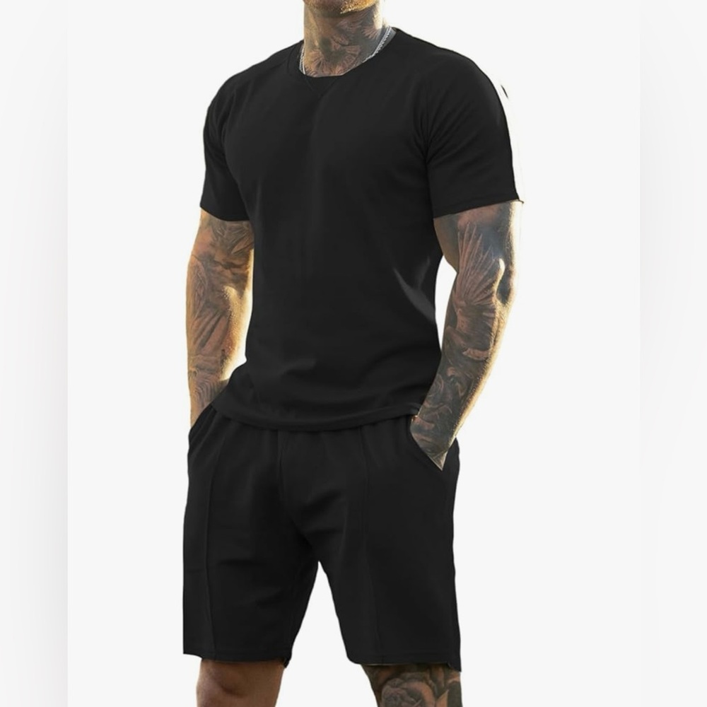 GINGTTO Men’s Short Set 2 Piece Outfit Black NWT XL